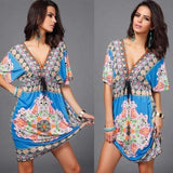 Boho V Neck Tunic Mini Dress