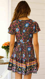 Blue Boho Floral Print Mini Dress