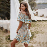 Boho Floral Print Off Shoulder Summer Mini Dress