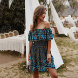 Boho Floral Print Off Shoulder Summer Mini Dress