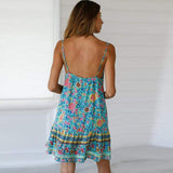 Green Spaghetti Strap Boho Mini Dress
