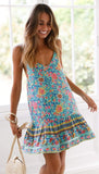 Green Spaghetti Strap Boho Mini Dress