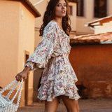 Boho Chic V Neck Ruffle Mini Dress