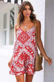 Red  White Spaghetti Strap Boho Dress