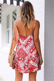 Red  White Spaghetti Strap Boho Dress
