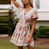 Pink Boho Floral Print Mini Dress