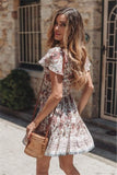 Pink Boho Floral Print Mini Dress