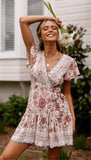 Pink Boho Floral Print Mini Dress