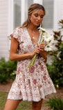 Pink Boho Floral Print Mini Dress