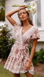 Pink Boho Floral Print Mini Dress