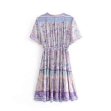 Boho Lilac Floral Print Mini Dress