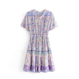 Boho Lilac Floral Print Mini Dress