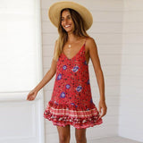 Red Spaghetti Strap Boho Dress
