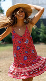Red Spaghetti Strap Boho Dress