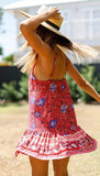 Red Spaghetti Strap Boho Dress