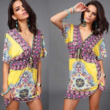Boho V Neck Tunic Mini Dress