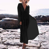 Deep V Neck Long Sleeve Lace Crochet Dress