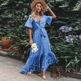 Boho Floral Print Button Down Dress