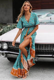 Boho Floral Print Button Down Dress