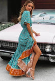 Boho Floral Print Button Down Dress