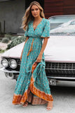 Boho Floral Print Button Down Dress