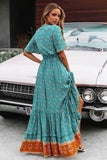 Boho Floral Print Button Down Dress