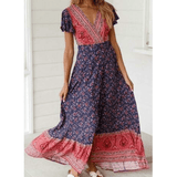Sexy Deep V Neck Bohemian Print Dress