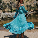 Boho Gypsy Off Shoulder Floral Print Dress