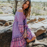 Boho Gypsy Off Shoulder Floral Print Dress