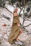 Off Shoulder Ruffles Bohemian Maxi Dress