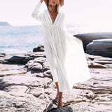 Deep V Neck Long Sleeve Lace Crochet Dress