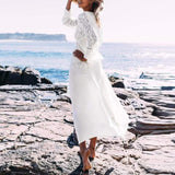 Deep V Neck Long Sleeve Lace Crochet Dress