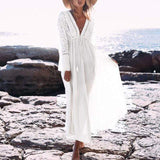 Deep V Neck Long Sleeve Lace Crochet Dress