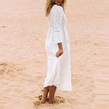 Deep V Neck Long Sleeve Lace Crochet Dress