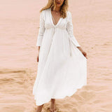 Deep V Neck Long Sleeve Lace Crochet Dress