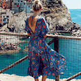 Boho Floral Print V Neck Maxi Dress