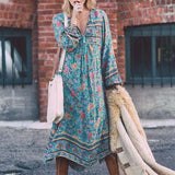 Floral Print Long Sleeve Bohemian Dress
