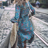 Floral Print Long Sleeve Bohemian Dress