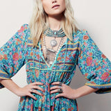 Floral Print Long Sleeve Bohemian Dress
