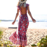 Floral Print Backless Boho Dress