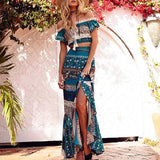 Boho Floral Printed 2 Piece Dress