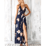 Boho Deep V Neck Backless Dress