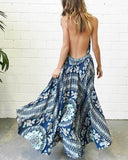 Boho Inspired Floral Print Backless Dress