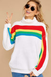 Bohemian Rainbow Striped Turtleneck Sweater
