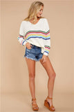 Boho Rainbow Striped Pullover Sweater