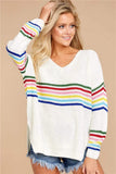Boho Rainbow Striped Pullover Sweater