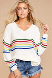 Boho Rainbow Striped Pullover Sweater