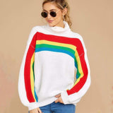 Bohemian Rainbow Striped Turtleneck Sweater