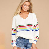 Boho Rainbow Striped Pullover Sweater