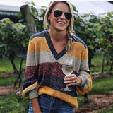 Multi Color Striped V Neck Sweater